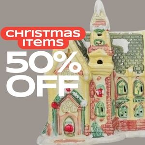 Miniature Church part of a Ceramic Christmas Village Display